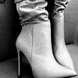 silver glitter calf boots